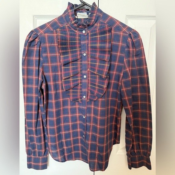 VTG Levi Strauss Size 10 Plaid Ruffle Button-Up Shirt Cozy Top - Picture 1 of 5